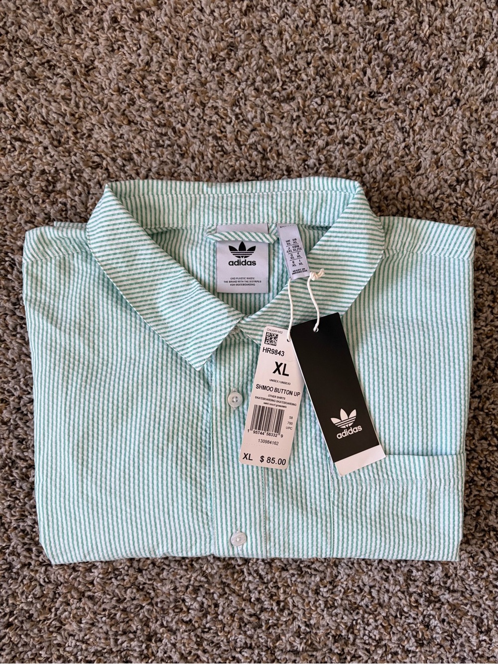 adidas Shmoofoil Men’s Skateboard Mint Green Striped Button-Down Shirt
